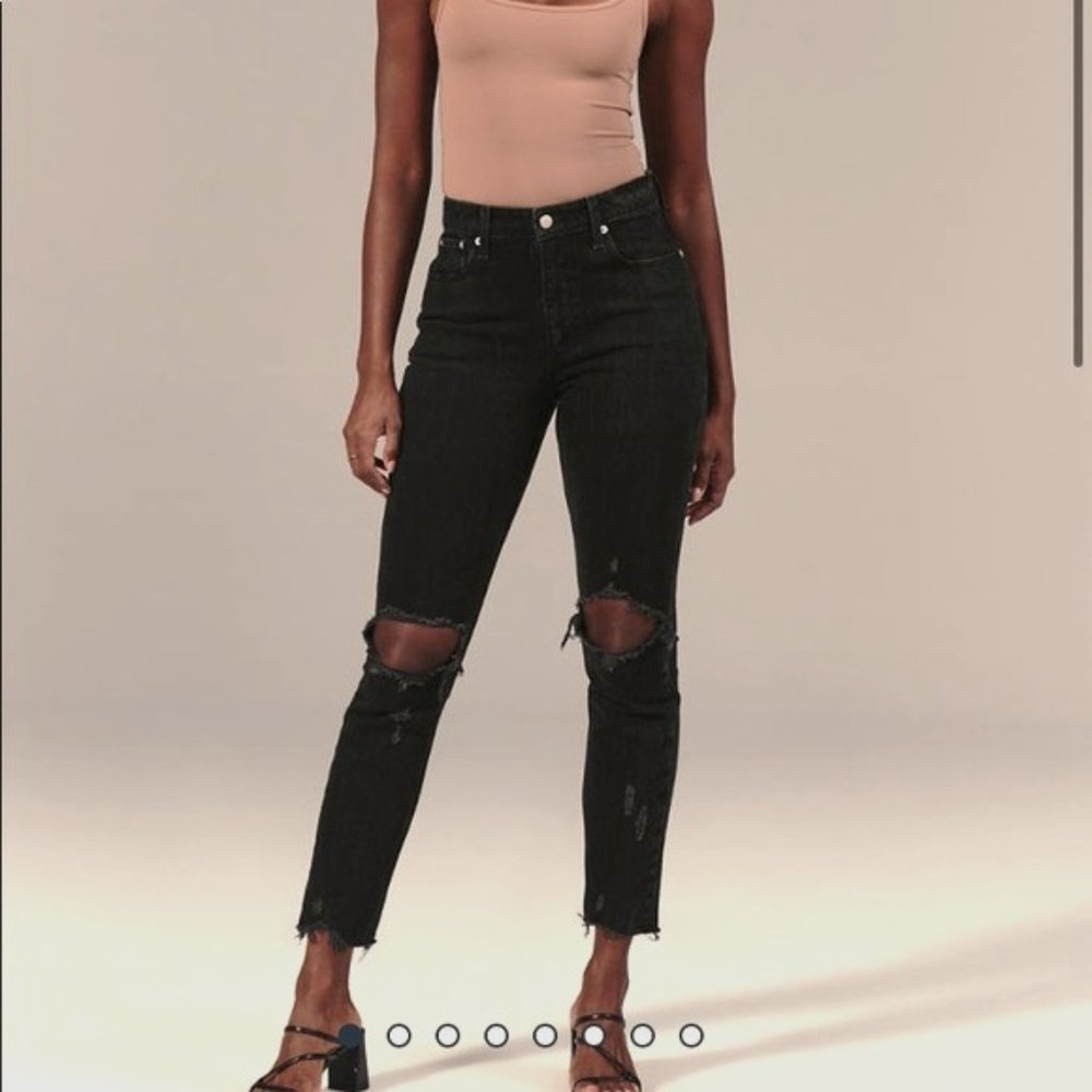 Abercrombie Black Ultra-High Rise Ripped Mom Jeans